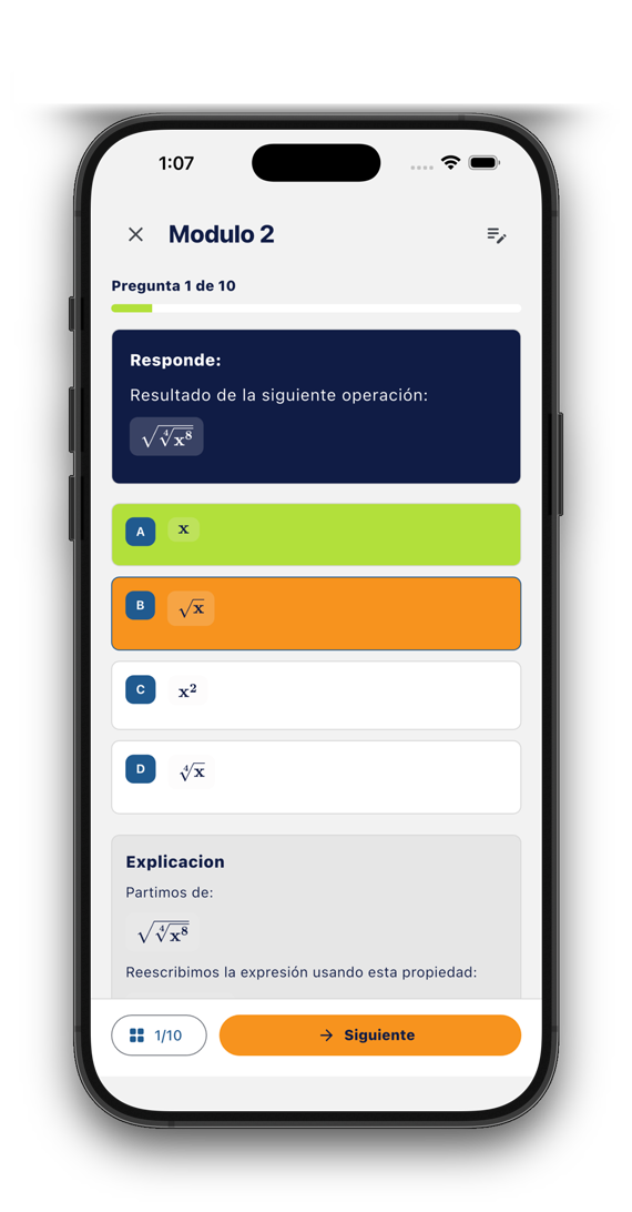 Vista mobile de una pregunta de Zerebrez